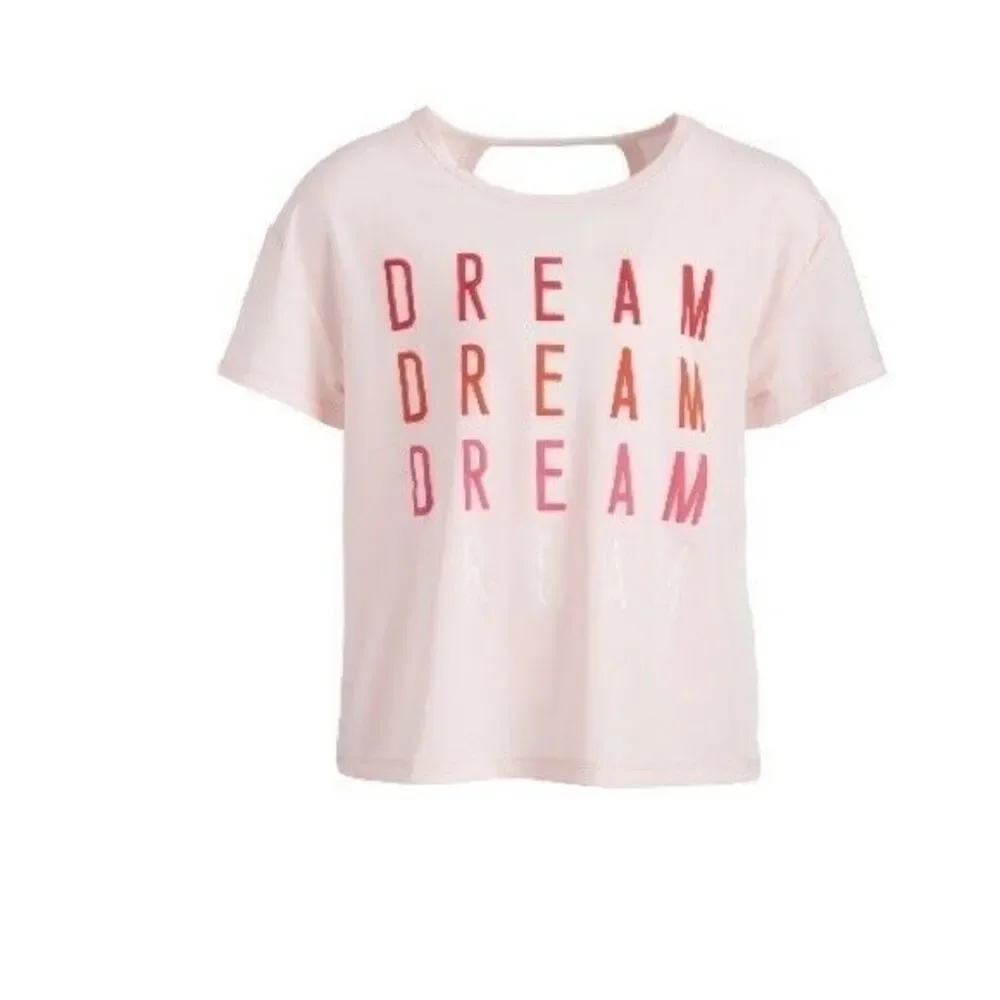 ID IDEOLOGY Big Girls Dream Open Back T-Shirt pink polish size 10